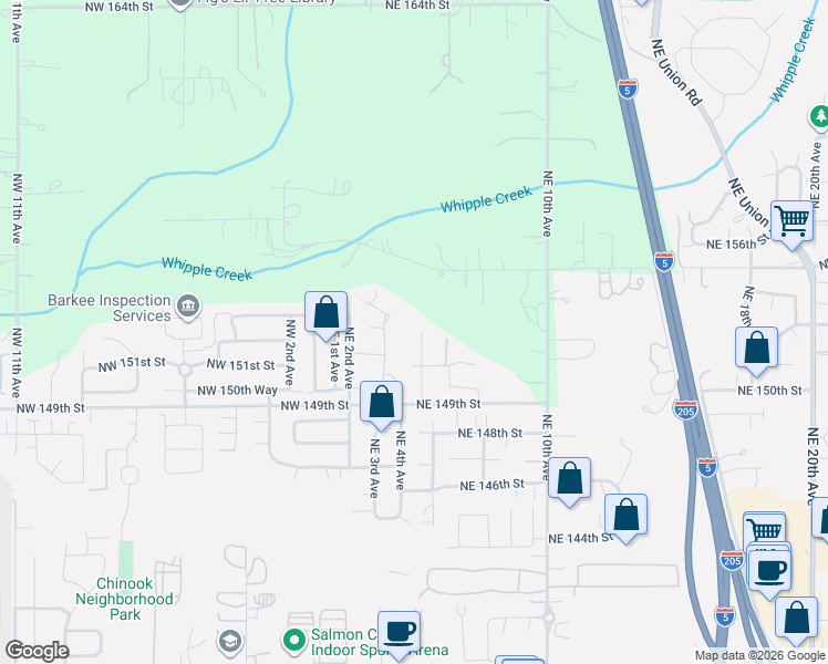 map of restaurants, bars, coffee shops, grocery stores, and more near 15106 Northeast 5th Court in Vancouver