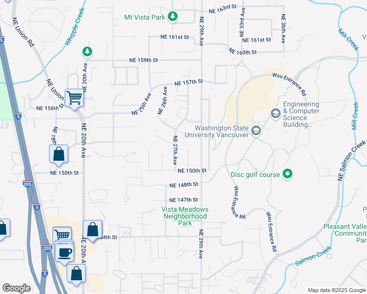 map of restaurants, bars, coffee shops, grocery stores, and more near 15109 Northeast 27th Avenue in Vancouver