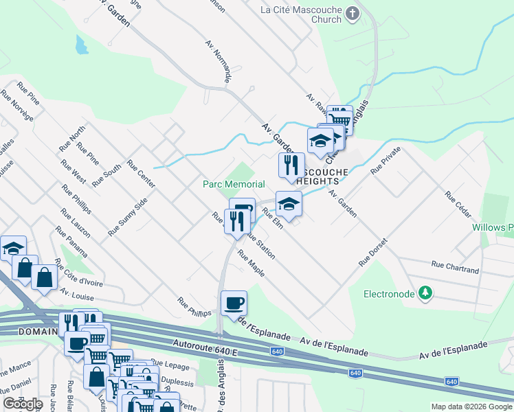 map of restaurants, bars, coffee shops, grocery stores, and more near 262 Chemin des Anglais in Mascouche
