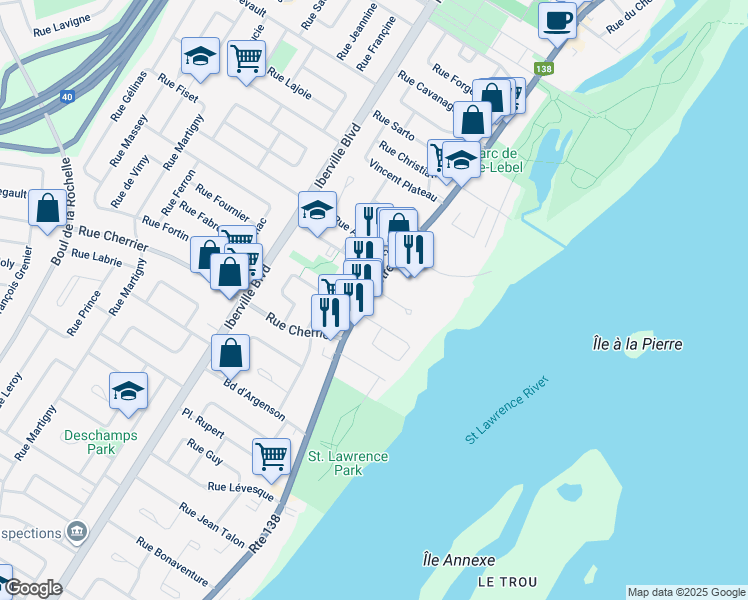 map of restaurants, bars, coffee shops, grocery stores, and more near 346-A Rue Notre Dame in Repentigny