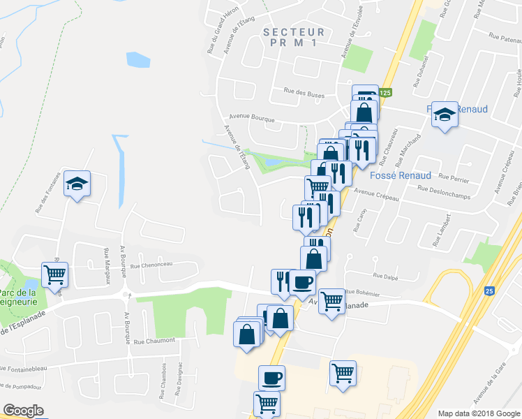 map of restaurants, bars, coffee shops, grocery stores, and more near 277 Avenue de l'Étang in Mascouche