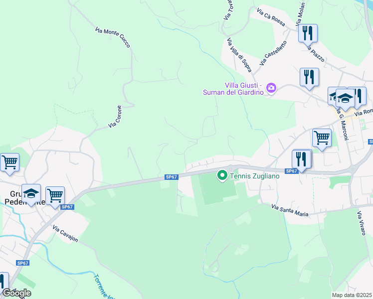map of restaurants, bars, coffee shops, grocery stores, and more near 31 Via Maso in Provincia di Vicenza