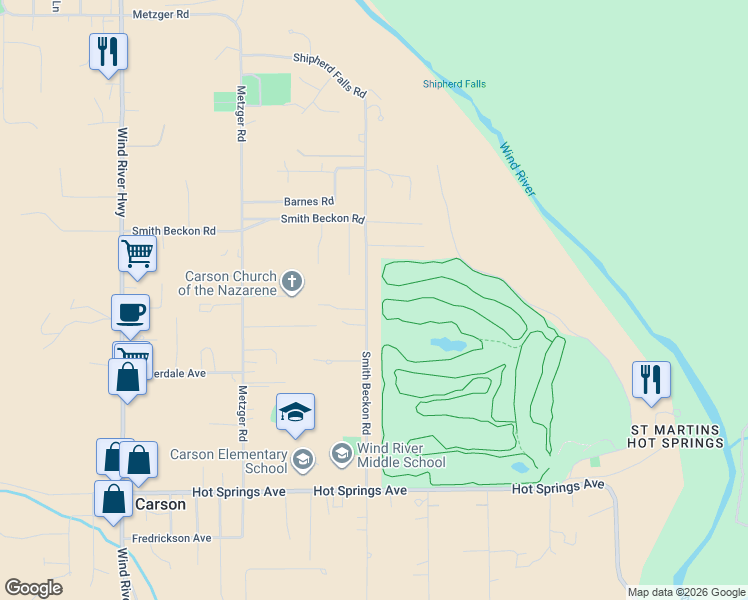 map of restaurants, bars, coffee shops, grocery stores, and more near 662 Smith Beacon Road in Carson