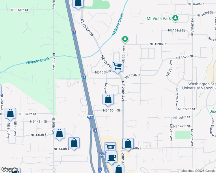 map of restaurants, bars, coffee shops, grocery stores, and more near 15223 Northeast 18th Avenue in Vancouver