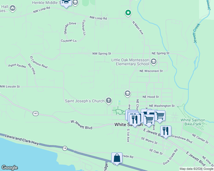 map of restaurants, bars, coffee shops, grocery stores, and more near 236 Northwest Sophie Lane in White Salmon