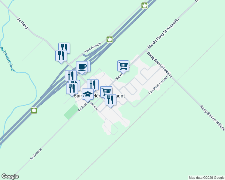 map of restaurants, bars, coffee shops, grocery stores, and more near 584 Rue Paul-Lussier in Sainte-Hélène-de-Bagot