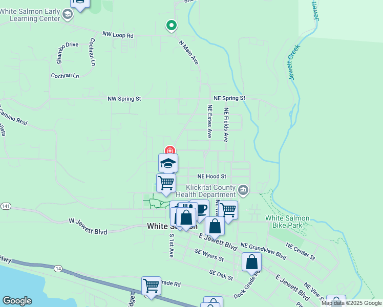 map of restaurants, bars, coffee shops, grocery stores, and more near 221 Northeast Green Street in White Salmon