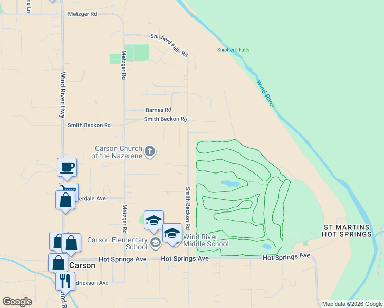 map of restaurants, bars, coffee shops, grocery stores, and more near 692 Smith Beacon Road in Carson