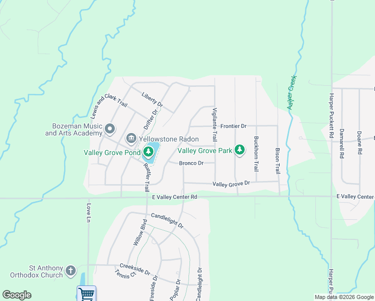 map of restaurants, bars, coffee shops, grocery stores, and more near 94 Wrangler Dr in Bozeman