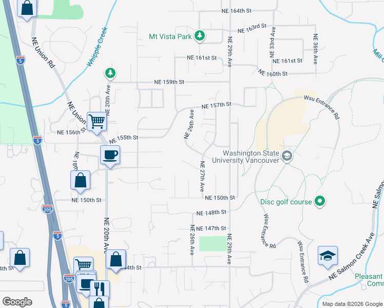 map of restaurants, bars, coffee shops, grocery stores, and more near 2512 Northeast 152nd Circle in Vancouver