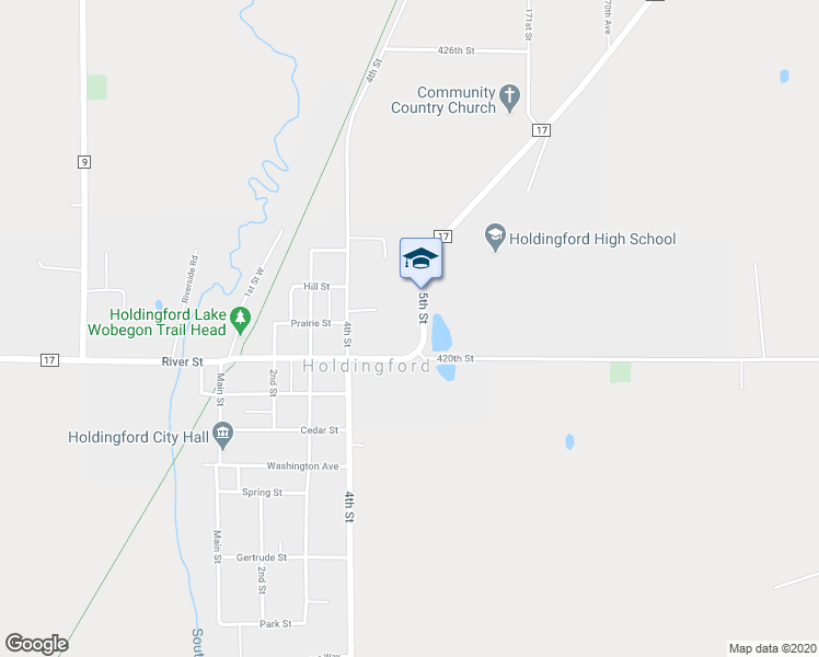 map of restaurants, bars, coffee shops, grocery stores, and more near 751 5th Street in Holdingford