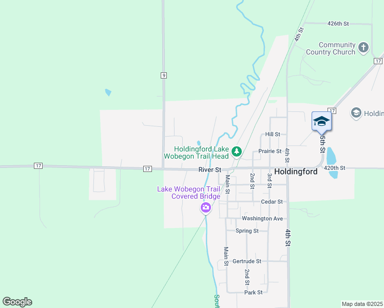 map of restaurants, bars, coffee shops, grocery stores, and more near 321 River Street in Holdingford