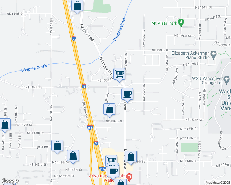 map of restaurants, bars, coffee shops, grocery stores, and more near 1814 Northeast 153rd Street in Vancouver