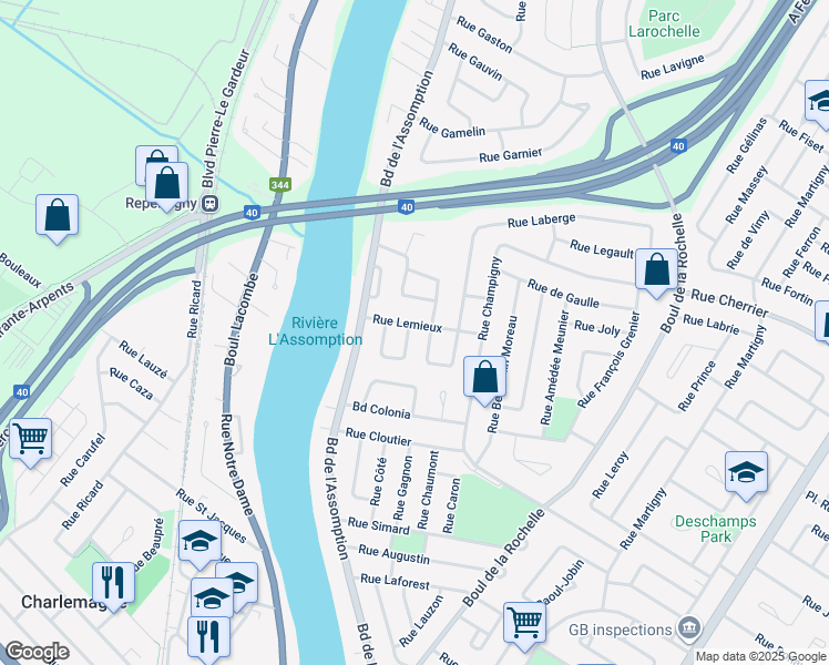 map of restaurants, bars, coffee shops, grocery stores, and more near 4 Rue Lambert in Repentigny