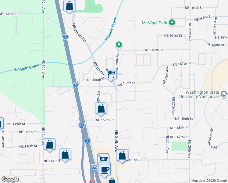 map of restaurants, bars, coffee shops, grocery stores, and more near 1826 Northeast 153rd Street in Vancouver