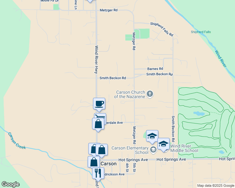 map of restaurants, bars, coffee shops, grocery stores, and more near 112 Valley Drive in Carson