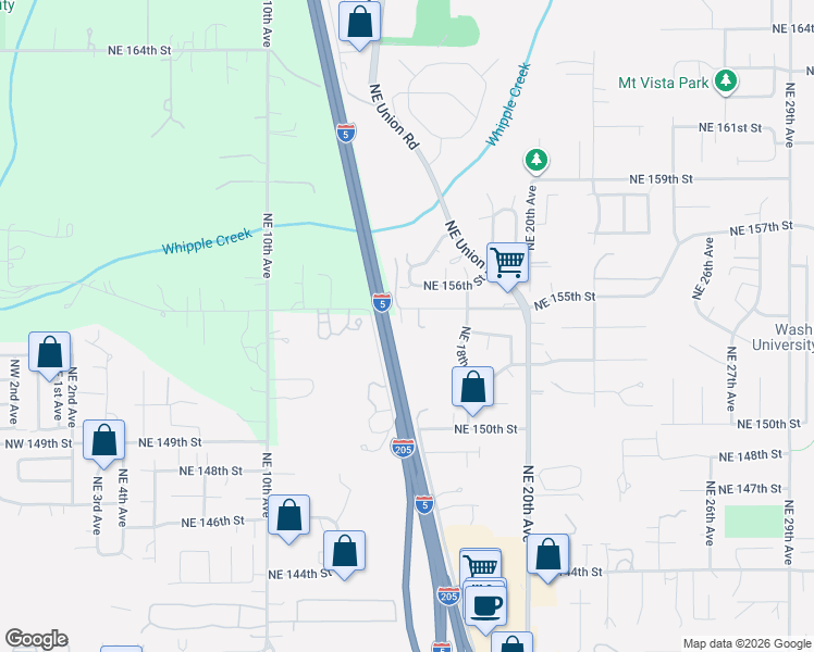map of restaurants, bars, coffee shops, grocery stores, and more near 1505 Northeast 154th Street in Vancouver