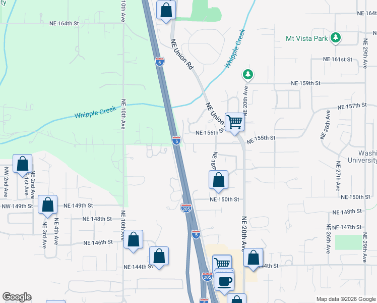 map of restaurants, bars, coffee shops, grocery stores, and more near 1505 Northeast 154th Street in Vancouver