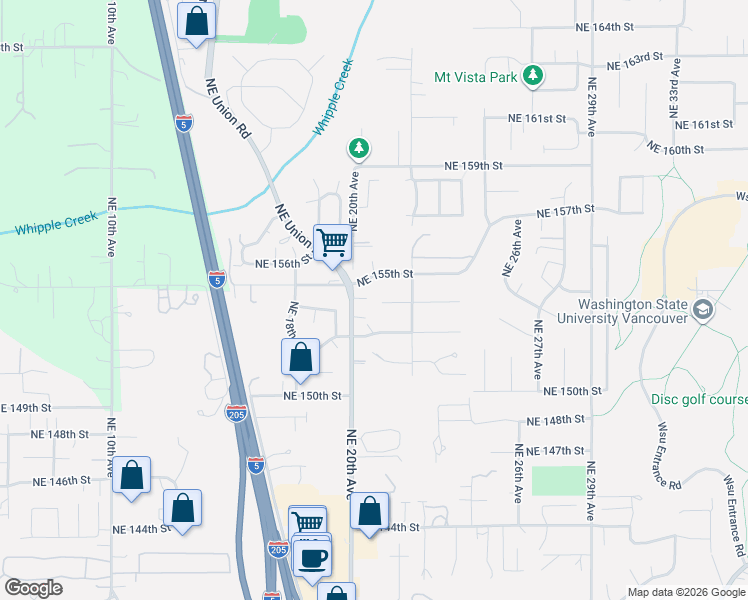 map of restaurants, bars, coffee shops, grocery stores, and more near 2102 Northeast 154th Circle in Vancouver