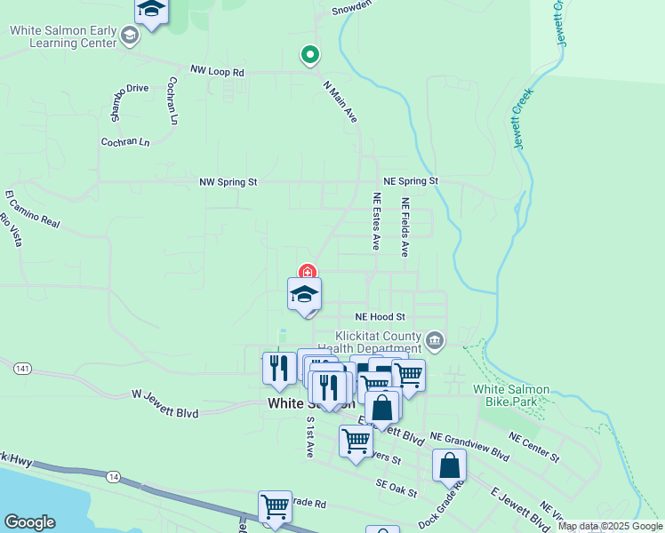 map of restaurants, bars, coffee shops, grocery stores, and more near 221 Northeast Green Street in White Salmon