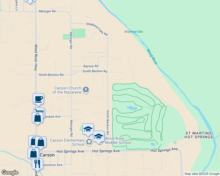 map of restaurants, bars, coffee shops, grocery stores, and more near 692 Smith Beacon Road in Carson