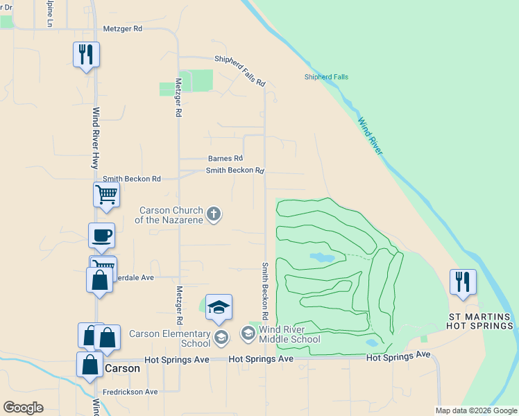 map of restaurants, bars, coffee shops, grocery stores, and more near 662 Smith Beacon Road in Carson