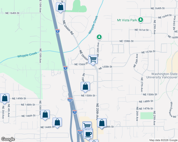 map of restaurants, bars, coffee shops, grocery stores, and more near 15223 Northeast 18th Avenue in Vancouver