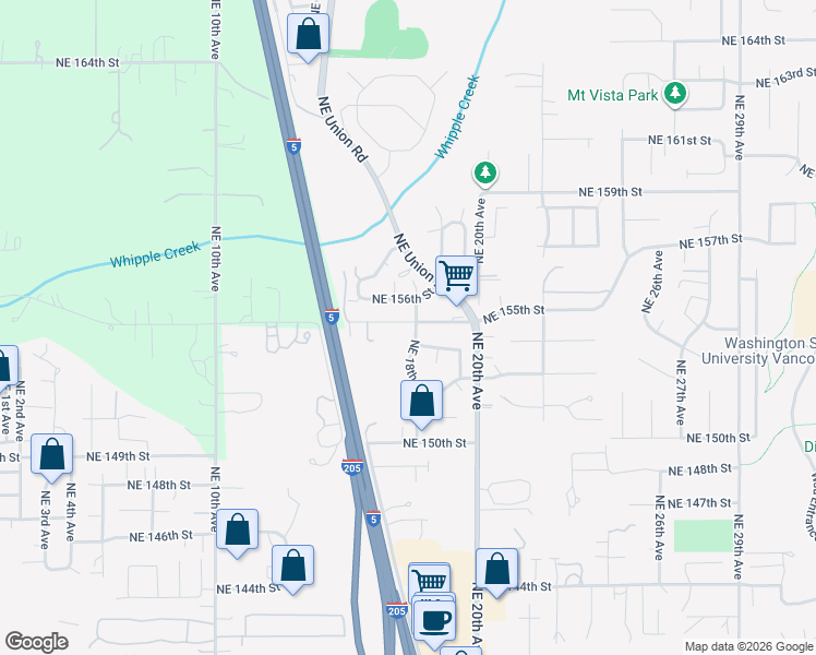 map of restaurants, bars, coffee shops, grocery stores, and more near 15223 Northeast 18th Avenue in Vancouver