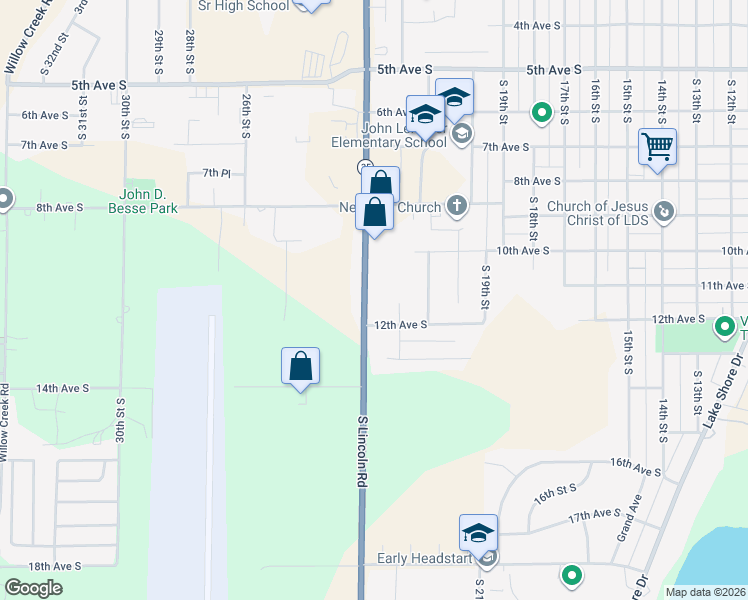 map of restaurants, bars, coffee shops, grocery stores, and more near 2122-2212 12th Avenue South in Escanaba
