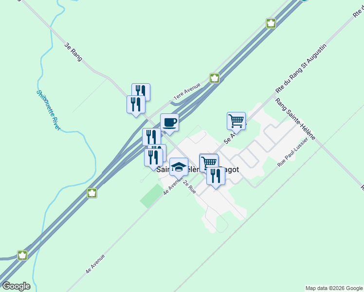 map of restaurants, bars, coffee shops, grocery stores, and more near 584 Rue Paul-Lussier in Sainte-Hélène-de-Bagot