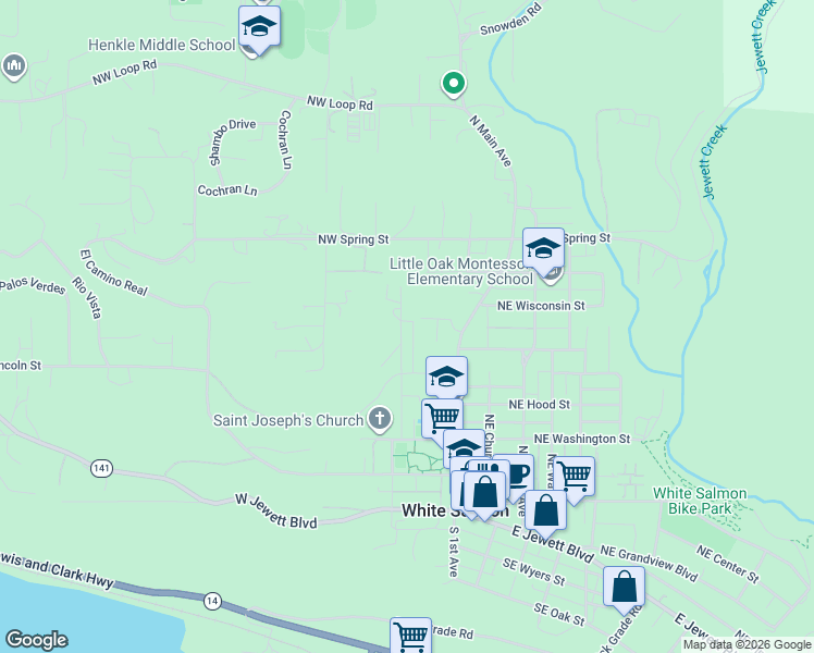 map of restaurants, bars, coffee shops, grocery stores, and more near 150 Northwest Manly Street in White Salmon