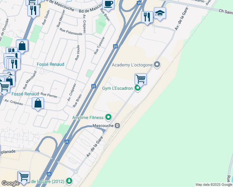 map of restaurants, bars, coffee shops, grocery stores, and more near 1431 Avenue de la Gare in Mascouche