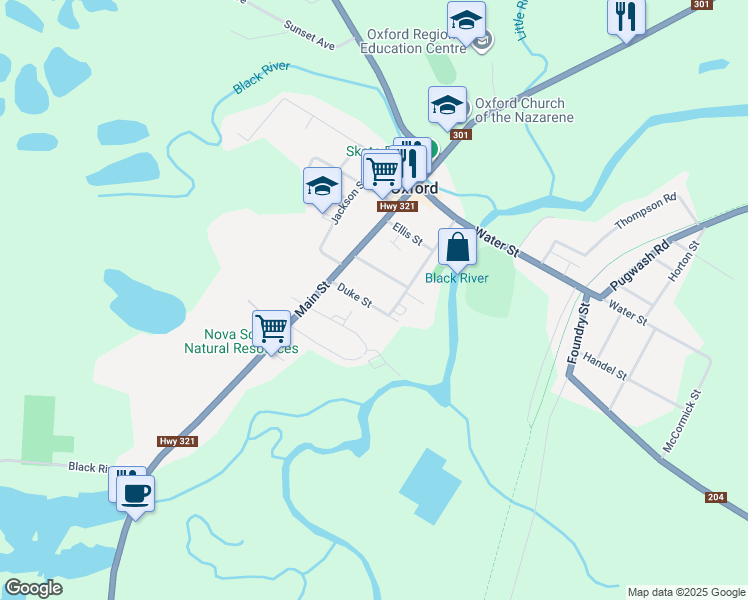 map of restaurants, bars, coffee shops, grocery stores, and more near 63 Duke Street in Oxford