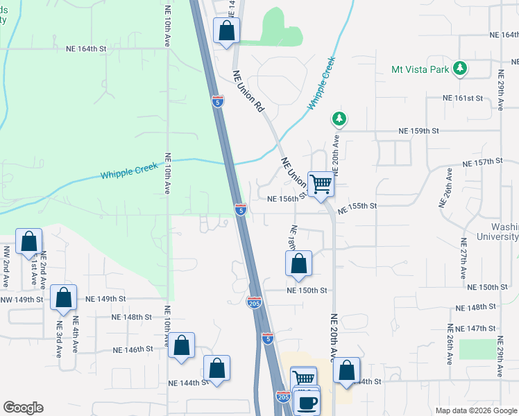 map of restaurants, bars, coffee shops, grocery stores, and more near 1510 Northeast 154th Street in Vancouver
