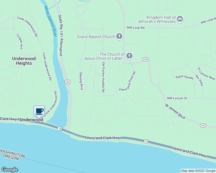 map of restaurants, bars, coffee shops, grocery stores, and more near 825 Southwest Pucker Huddle Road in White Salmon