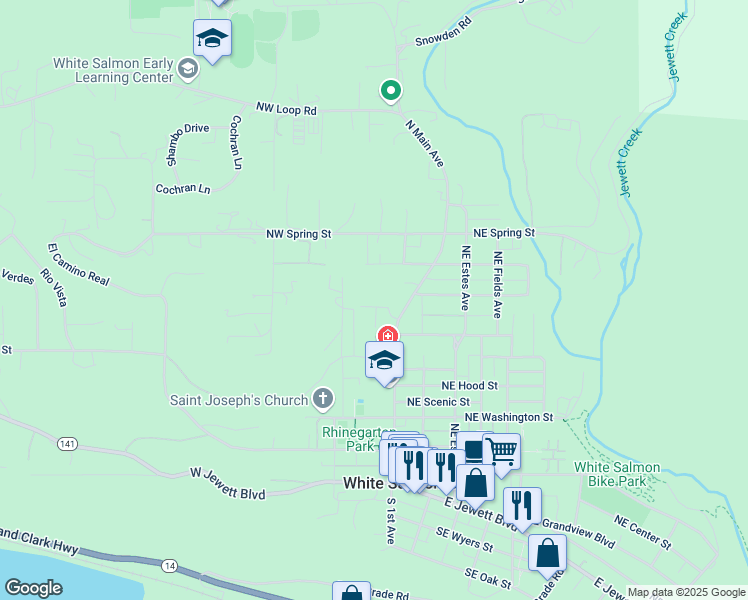 map of restaurants, bars, coffee shops, grocery stores, and more near 150 Northwest Manly Street in White Salmon