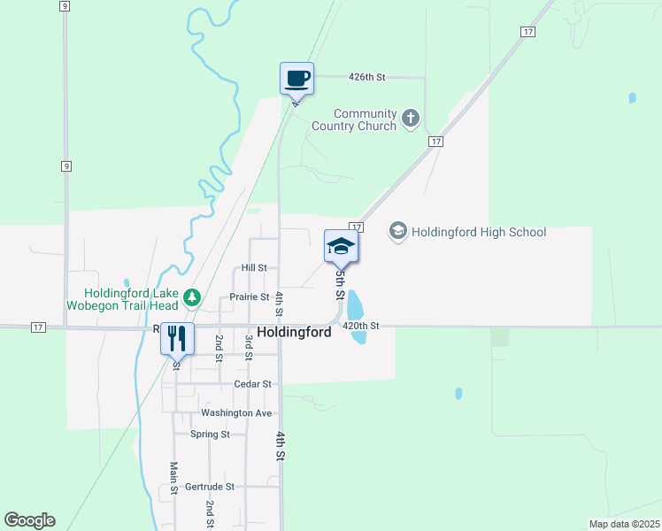 map of restaurants, bars, coffee shops, grocery stores, and more near 901 5th Street in Holdingford