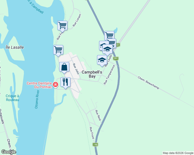 map of restaurants, bars, coffee shops, grocery stores, and more near 5 Rue Borden in Campbell's Bay