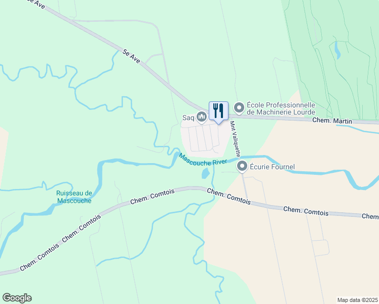 map of restaurants, bars, coffee shops, grocery stores, and more near 25 Rue Baron in Terrebonne