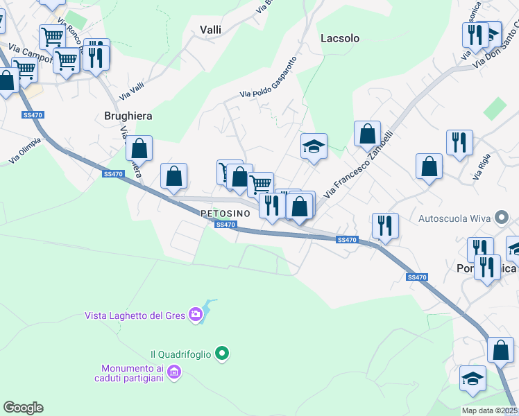 map of restaurants, bars, coffee shops, grocery stores, and more near Strada Provinciale 12 in Sorisole