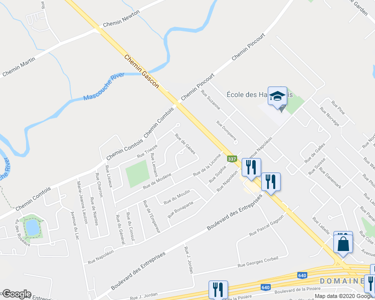 map of restaurants, bars, coffee shops, grocery stores, and more near 2570 Rue de Gênes in Terrebonne