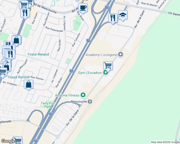map of restaurants, bars, coffee shops, grocery stores, and more near 600 Rue Sicard in Mascouche