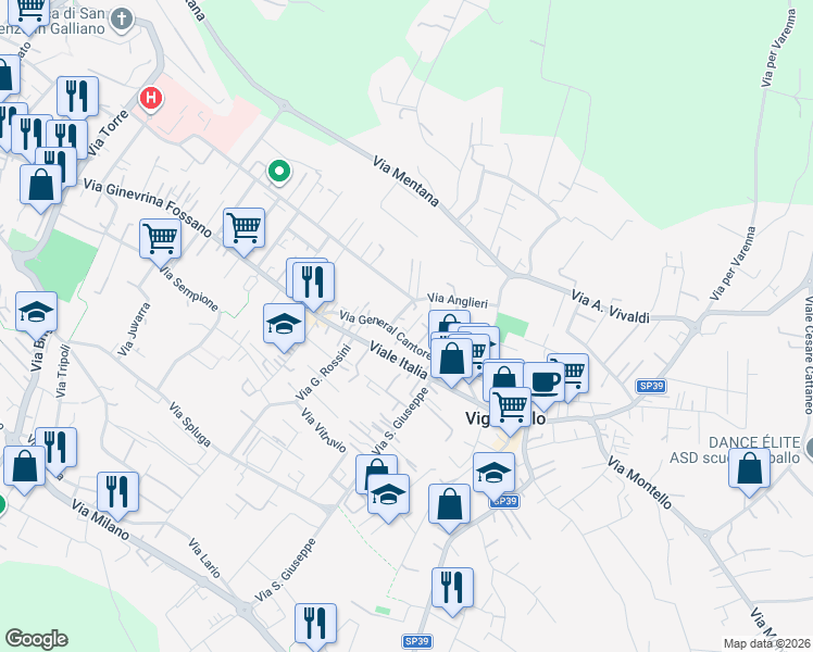 map of restaurants, bars, coffee shops, grocery stores, and more near 20 Via General Cantore in Cantù
