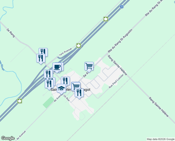 map of restaurants, bars, coffee shops, grocery stores, and more near 320 5e Avenue in Sainte-Hélène-de-Bagot