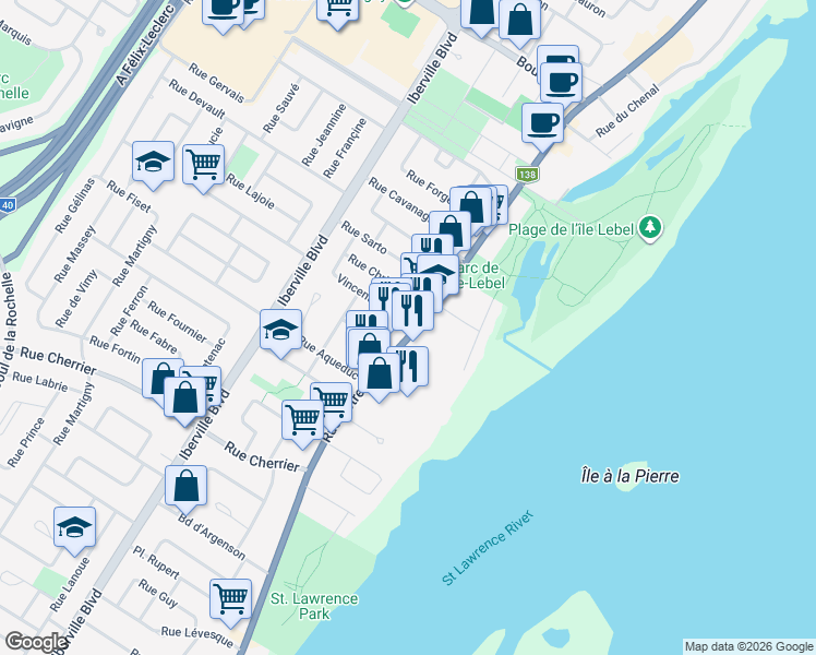 map of restaurants, bars, coffee shops, grocery stores, and more near 369 Rue Notre-Dame in Repentigny