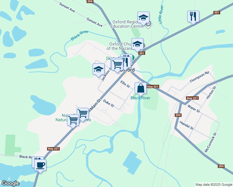 map of restaurants, bars, coffee shops, grocery stores, and more near 41 Prince William Street in Oxford