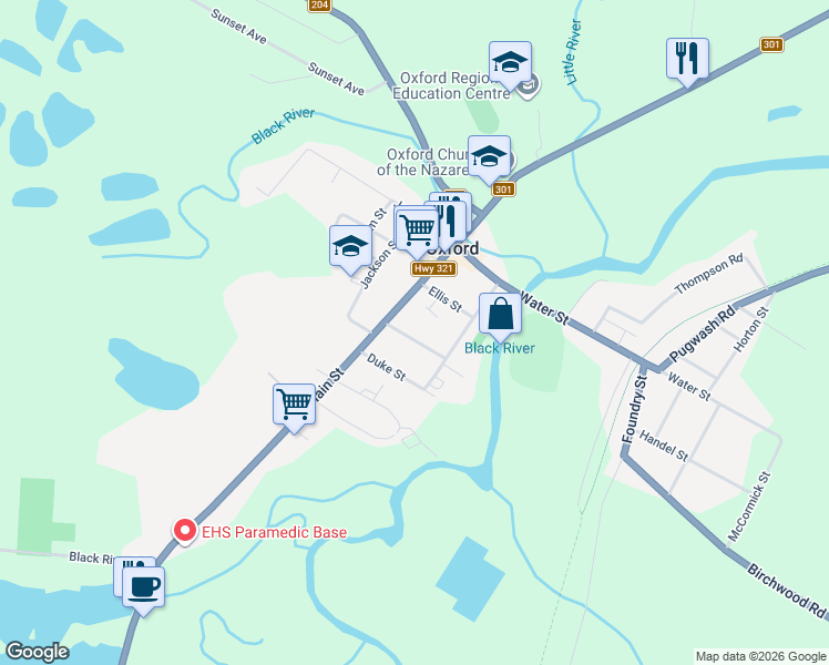 map of restaurants, bars, coffee shops, grocery stores, and more near 41 Prince William Street in Oxford