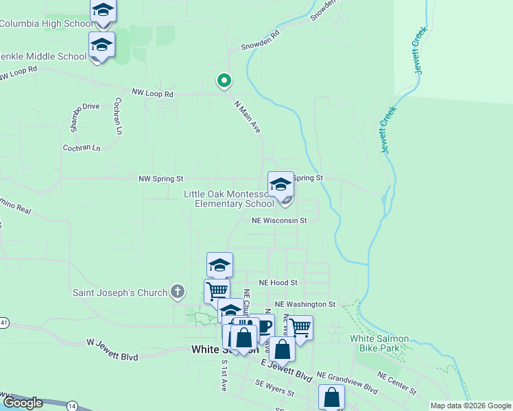 map of restaurants, bars, coffee shops, grocery stores, and more near 213 Northeast Cherry Street in White Salmon