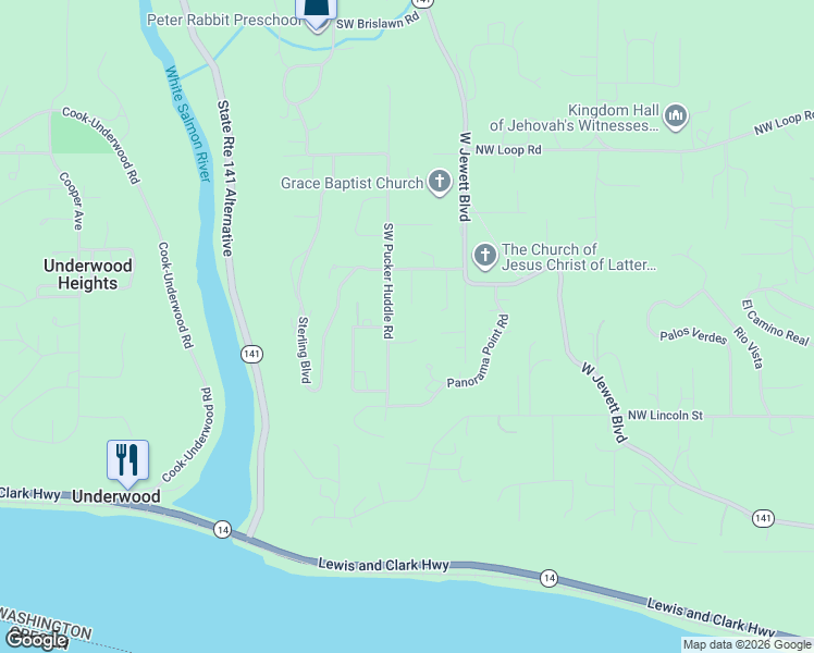 map of restaurants, bars, coffee shops, grocery stores, and more near 825 Southwest Pucker Huddle Road in White Salmon