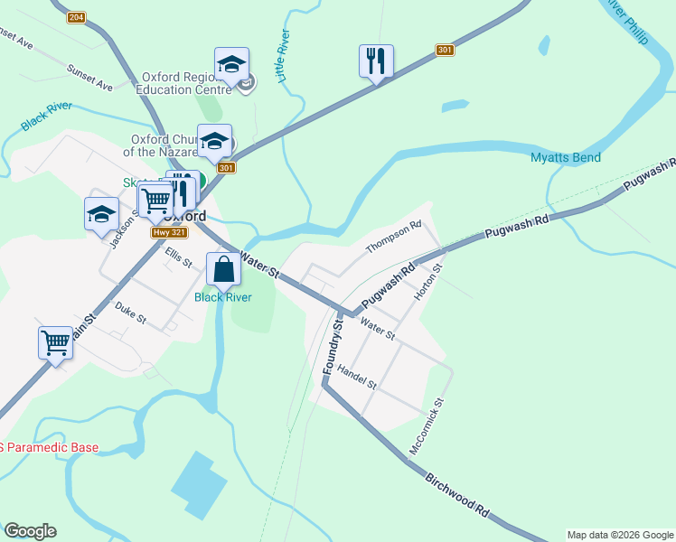 map of restaurants, bars, coffee shops, grocery stores, and more near 35 Thompson Road in Oxford